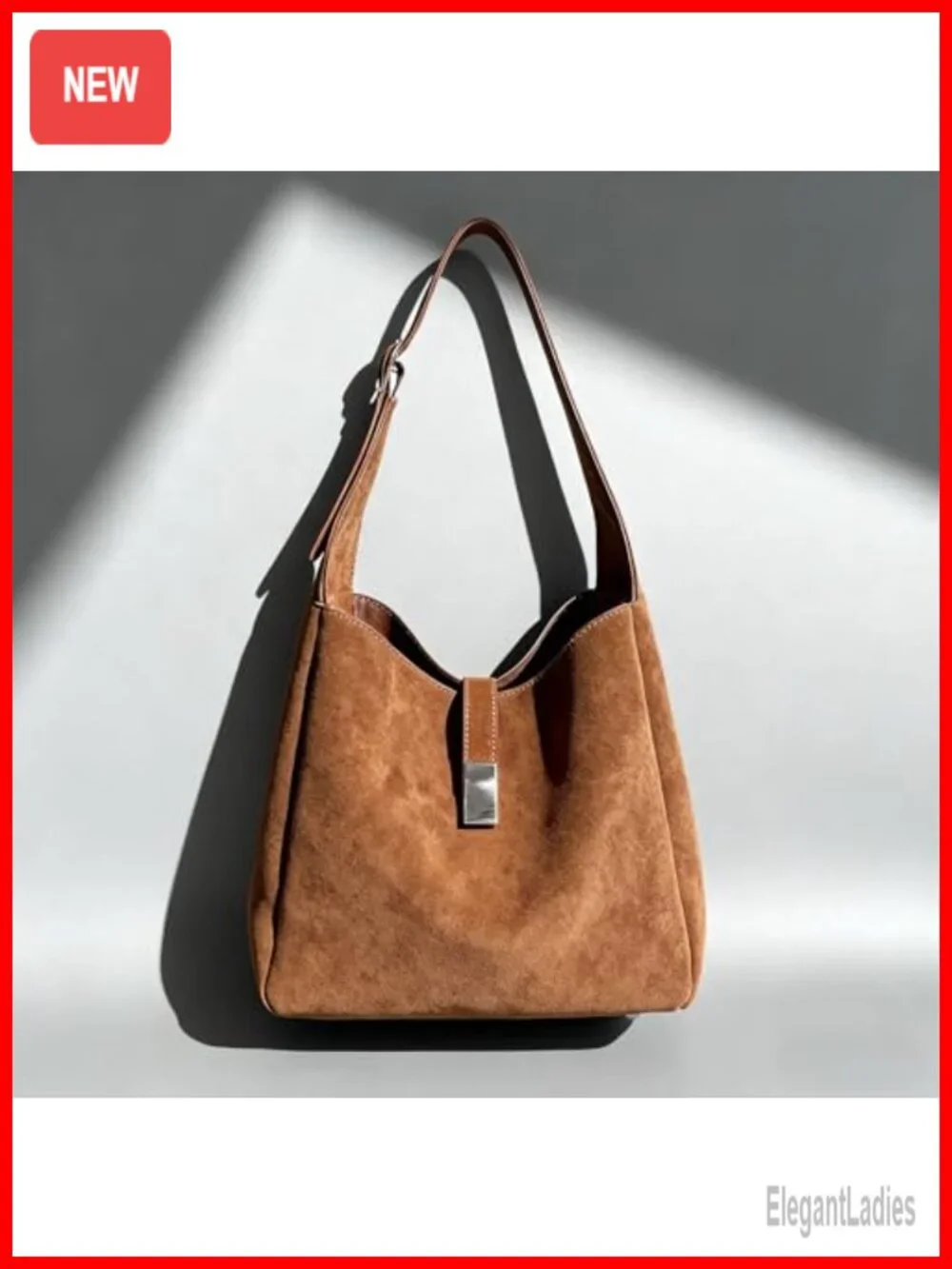 Faux Suede Slouchy Hobo Bag with Zippered Pouch - Retro Shoulder Bag